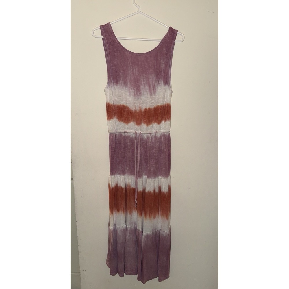 Knox Rose Tie Dye Sleeveless Maxi Dress S Drawstring Waist Boho Purple Orange